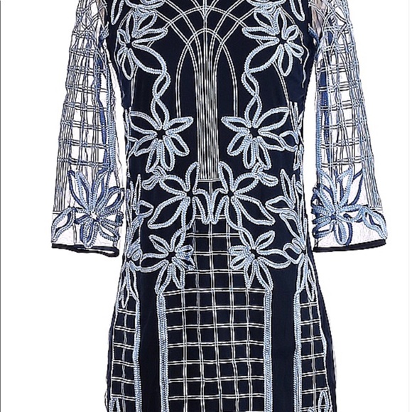 BELLE BADGLEY MISCHKA Women's Blue Sheath Dress with Baby blue Applique Size 8 - Picture 11 of 15